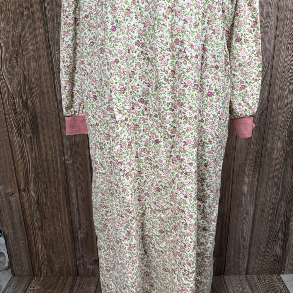 Vermont Country Store Nightgown Sz M Pink Flannel Cotton Turtleneck Cottagecore‎